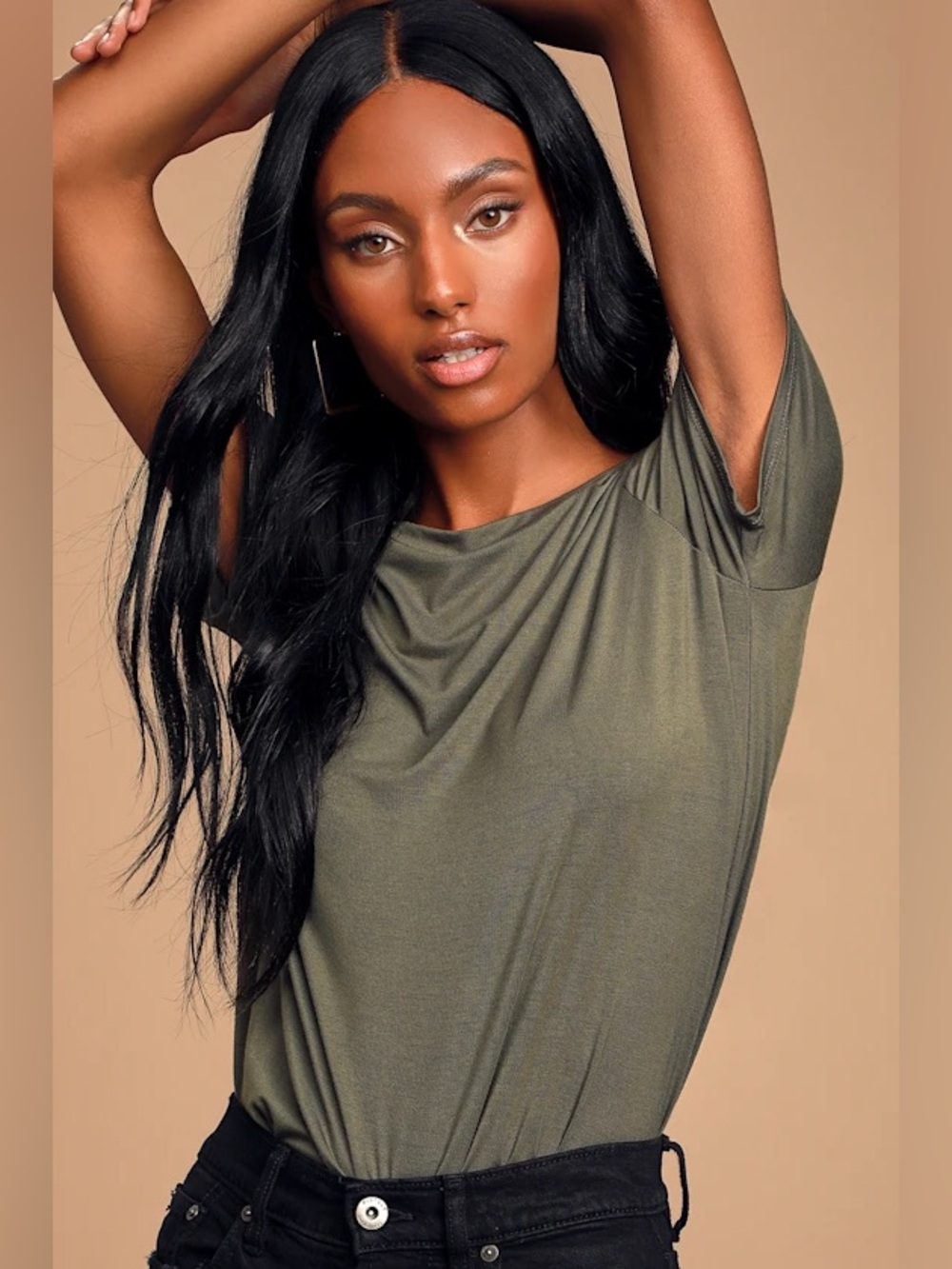 Lulu's Skyra Olive Green T-Shirt Bodysuit